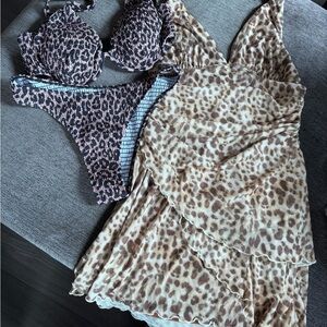 Leopard Print Bikini and Dress Set